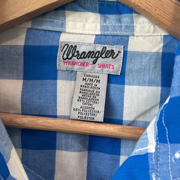 Wrangler Pearl Snap Royal Blue Buffalo Check Western button down Shirt M - Picture 3 of 8